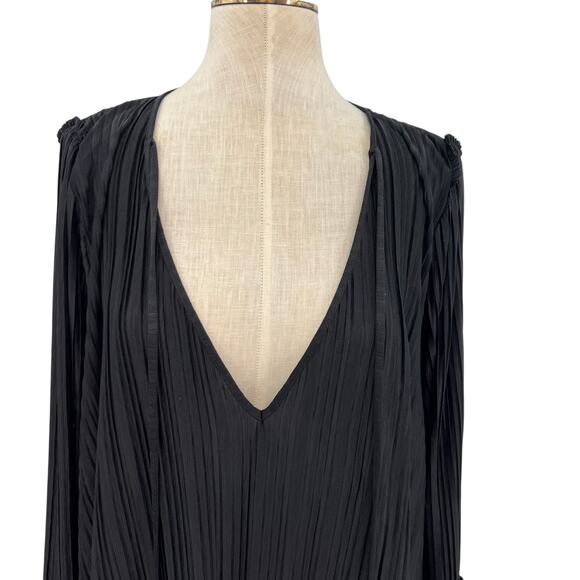 Free People Can't Help It Plisse Pleated Long Sleeve Mini Dress Black Size Large - Picture 3 of 12